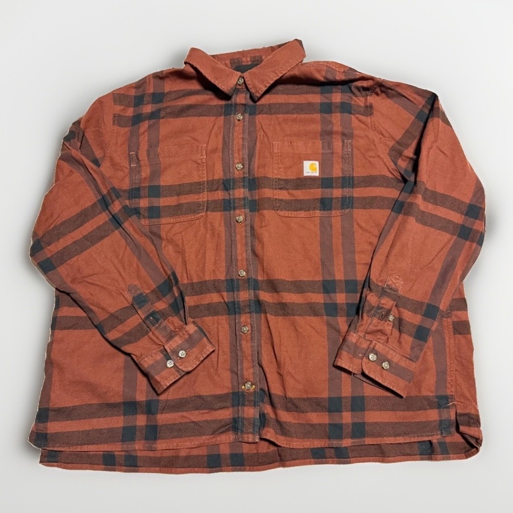 Classic: Carhartt‎ Rugged Flex Flannel Shirt Women's 2X Rust Plaid Loose Fit